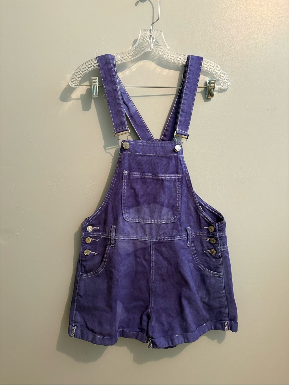 Purple Women's Denim Short Overalls Tie Dye Casual Shortalls Size 6 Denim Fun